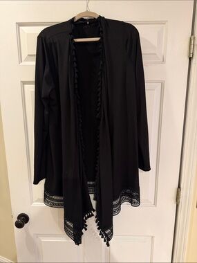 Elie Tahari Black Knit Open Cardigan with Tassel Accent